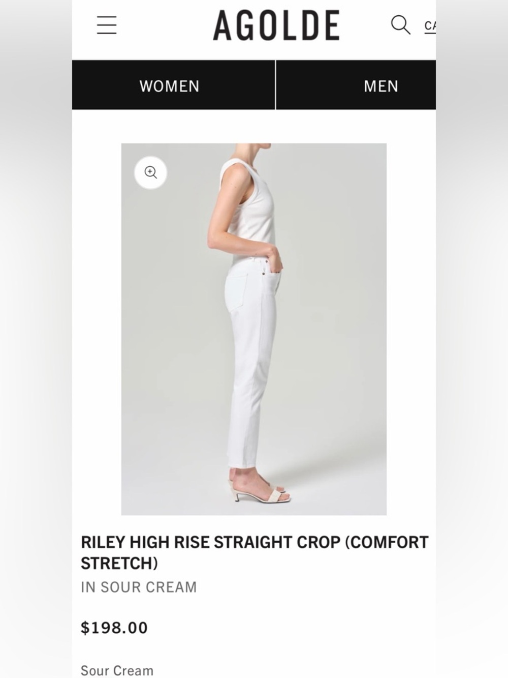 Agolde Riley High-Rise Straight Crop - color: Sour Cream